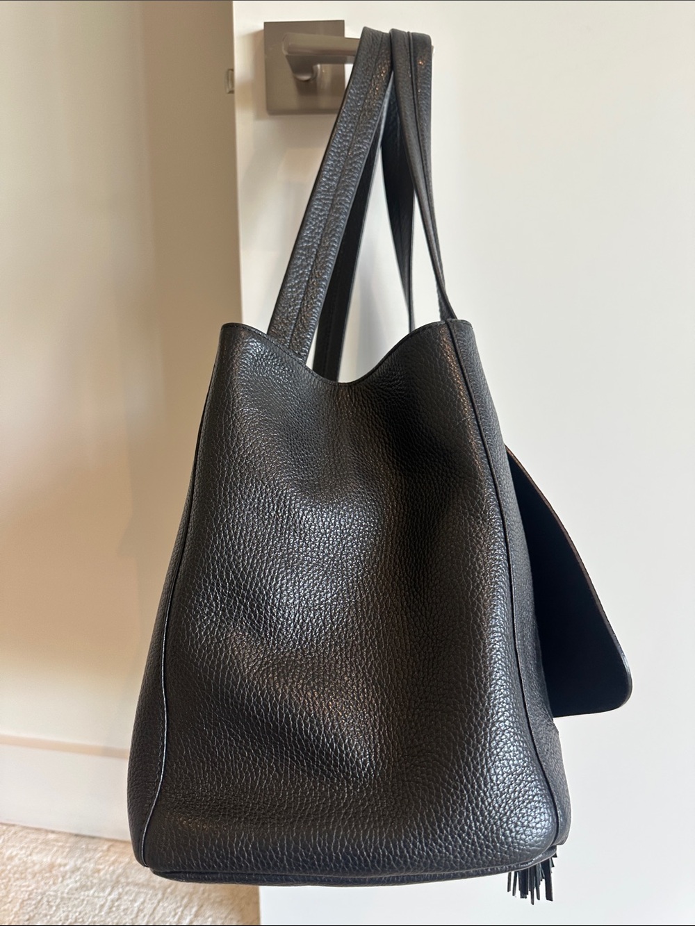 Valentino Black Pebbled Leather Tote with Tassel and Embossed V - Picture 3 of 7